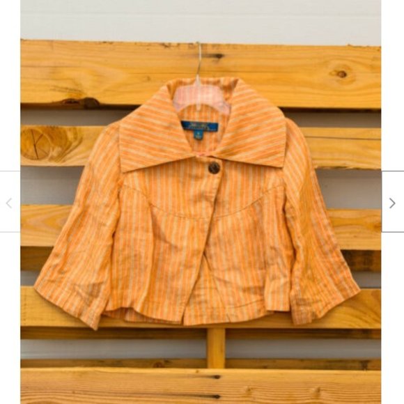 Millard Fillmore 100% Linen Orange Green Stripe Short Collared Spencer Jacket S - Picture 1 of 3